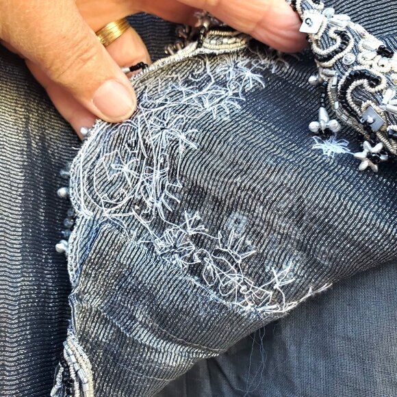 Beaded Pant Set 6 8 Silver Glittery Black Embellished Sequin Beads Bespoke - Picture 6 of 10